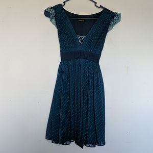 Teal dress with Lace and Polka Dot Accents